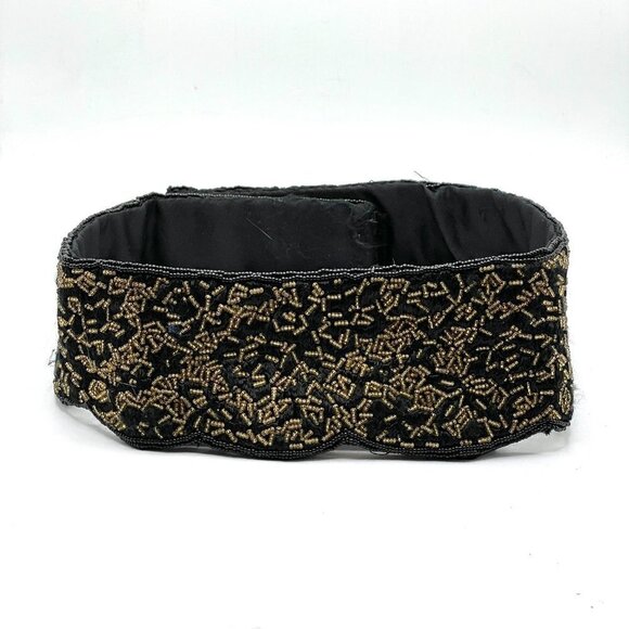 Christian Dior Vintage 1980s Black Bugle Beaded Satin Wide Hand Made Belt S/M - Picture 1 of 7
